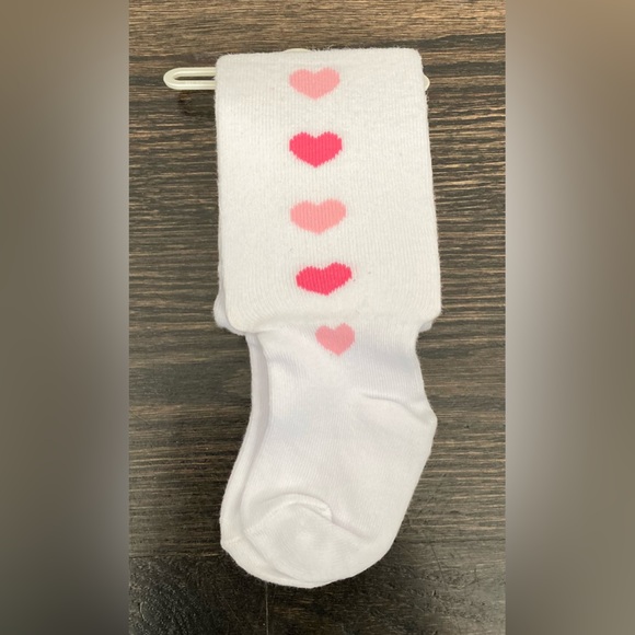 Janie & Jack Girls Heart Print White Tights in Size 6-12 Months - Picture 1 of 4